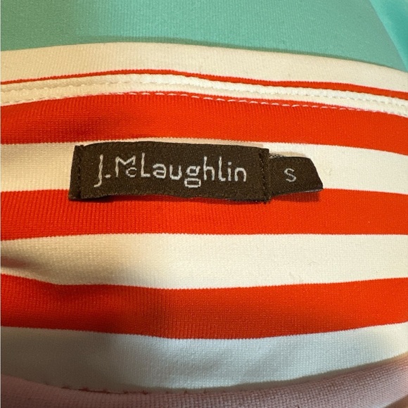 J. McLaughlin Striped Coral, White and Teal Mini Flutter Skirt - Picture 3 of 7